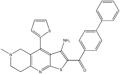 [3-amino-6-methyl-4-(2-thienyl)-5,6,7,8-tetrahydrothieno[2,3-b][1,6]naphthyridin-2-yl]([1,1'-biphenyl]-4-yl)methanone Struktur