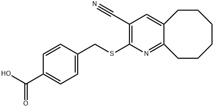 4-{[(3-cyano-5,6,7,8,9,10-hexahydrocycloocta[b]pyridin-2-yl)sulfanyl]methyl}benzoic acid Struktur