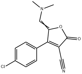 (5E)-4-(4-chlorophenyl)-5-[(dimethylamino)methylidene]-2-oxo-2,5-dihydrofuran-3-carbonitrile Struktur