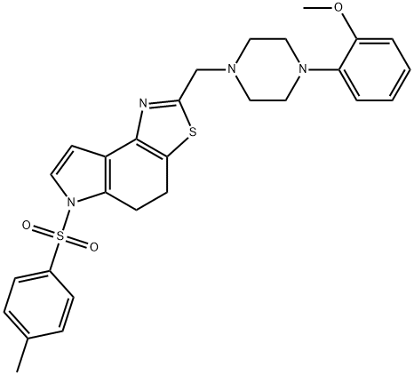 1-(2-methoxyphenyl)-4-{[6-(4-methylbenzenesulfonyl)-4H,5H,6H-[1,3]thiazolo[4,5-e]indol-2-yl]methyl}piperazine Struktur