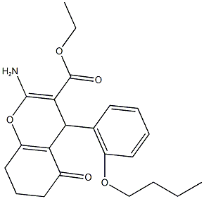 ethyl 2-amino-4-(2-butoxyphenyl)-5-oxo-5,6,7,8-tetrahydro-4H-chromene-3-carboxylate Struktur