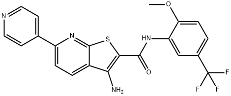 3-amino-N-[2-methoxy-5-(trifluoromethyl)phenyl]-6-pyridin-4-ylthieno[2,3-b]pyridine-2-carboxamide Struktur