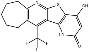 4-hydroxy-12-(trifluoromethyl)-8,9,10,11-tetrahydro-1H-cyclohepta[b]pyrido[2',3':4,5]thieno[3,2-e]pyridin-2(7H)-one Struktur