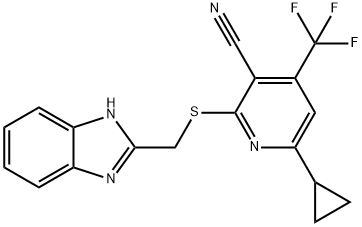 2-[(1H-benzimidazol-2-ylmethyl)sulfanyl]-6-cyclopropyl-4-(trifluoromethyl)nicotinonitrile Struktur