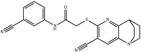 2-[(4-cyano-1,6-diazatricyclo[6.2.2.0~2,7~]dodeca-2,4,6-trien-5-yl)sulfanyl]-N-(3-cyanophenyl)acetamide Struktur