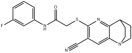 2-[(4-cyano-1,6-diazatricyclo[6.2.2.0~2,7~]dodeca-2,4,6-trien-5-yl)sulfanyl]-N-(3-fluorophenyl)acetamide Struktur