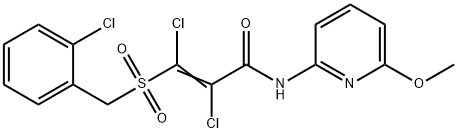 (2Z)-2,3-dichloro-3-[(2-chlorophenyl)methanesulfonyl]-N-(6-methoxypyridin-2-yl)prop-2-enamide Struktur