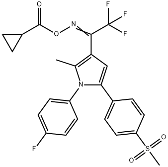 (Z)-{2,2,2-trifluoro-1-[1-(4-fluorophenyl)-5-(4-methanesulfonylphenyl)-2-methyl-1H-pyrrol-3-yl]ethylidene}amino cyclopropanecarboxylate Struktur