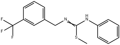 (E)-N'-phenyl-N-{[3-(trifluoromethyl)phenyl]methyl}(methylsulfanyl)methanimidamide Struktur