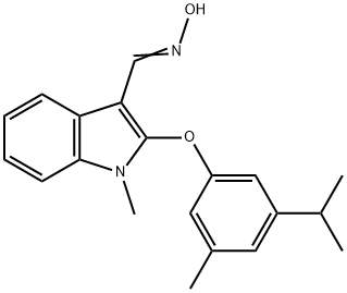 (E)-N-({1-methyl-2-[3-methyl-5-(propan-2-yl)phenoxy]-1H-indol-3-yl}methylidene)hydroxylamine Struktur