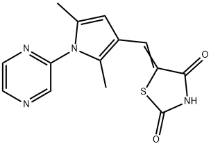 (5Z)-5-{[2,5-dimethyl-1-(pyrazin-2-yl)-1H-pyrrol-3-yl]methylidene}-1,3-thiazolidine-2,4-dione Struktur