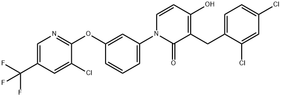 1-(3-{[3-chloro-5-(trifluoromethyl)pyridin-2-yl]oxy}phenyl)-3-[(2,4-dichlorophenyl)methyl]-4-hydroxy-1,2-dihydropyridin-2-one Struktur