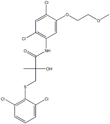 N-[2,4-dichloro-5-(2-methoxyethoxy)phenyl]-3-[(2,6-dichlorophenyl)sulfanyl]-2-hydroxy-2-methylpropanamide Struktur