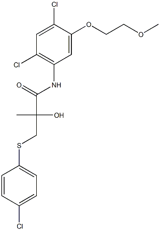 3-[(4-chlorophenyl)sulfanyl]-N-[2,4-dichloro-5-(2-methoxyethoxy)phenyl]-2-hydroxy-2-methylpropanamide Struktur