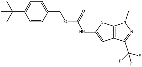 (4-tert-butylphenyl)methyl N-[1-methyl-3-(trifluoromethyl)-1H-thieno[2,3-c]pyrazol-5-yl]carbamate Struktur