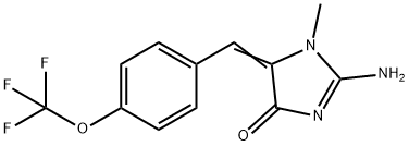 (5Z)-2-imino-1-methyl-5-{[4-(trifluoromethoxy)phenyl]methylidene}imidazolidin-4-one Struktur