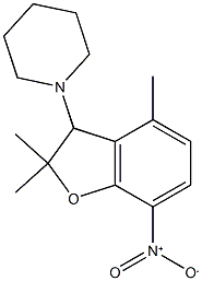 1-(2,2,4-trimethyl-7-nitro-2,3-dihydro-1-benzofuran-3-yl)piperidine Struktur