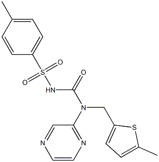 1-(4-methylbenzenesulfonyl)-3-[(5-methylthiophen-2-yl)methyl]-3-(pyrazin-2-yl)urea Struktur