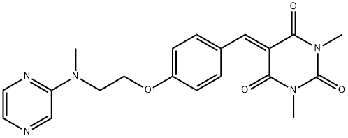 1,3-dimethyl-5-[(4-{2-[methyl(pyrazin-2-yl)amino]ethoxy}phenyl)methylidene]-1,3-diazinane-2,4,6-trione Struktur