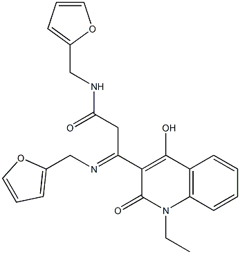 (3E)-3-(1-ethyl-4-hydroxy-2-oxo-1,2-dihydroquinolin-3-yl)-N-[(furan-2-yl)methyl]-3-{[(furan-2-yl)methyl]imino}propanamide Struktur