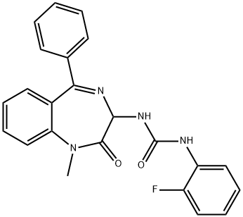 1-(2-fluorophenyl)-3-[(3S)-1-methyl-2-oxo-5-phenyl-2,3-dihydro-1H-1,4-benzodiazepin-3-yl]urea Struktur