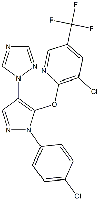 3-chloro-2-{[1-(4-chlorophenyl)-4-(1H-1,2,4-triazol-1-yl)-1H-pyrazol-5-yl]oxy}-5-(trifluoromethyl)pyridine Struktur