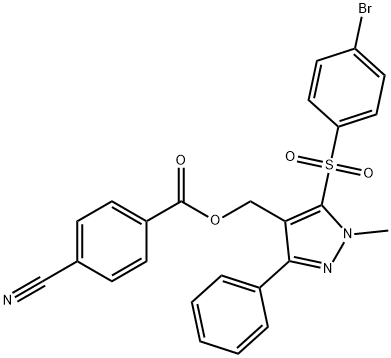 [5-(4-bromobenzenesulfonyl)-1-methyl-3-phenyl-1H-pyrazol-4-yl]methyl 4-cyanobenzoate Struktur