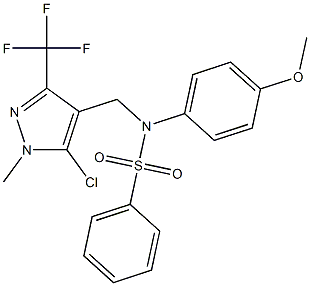 N-{[5-chloro-1-methyl-3-(trifluoromethyl)-1H-pyrazol-4-yl]methyl}-N-(4-methoxyphenyl)benzenesulfonamide Struktur