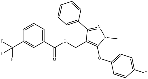 [5-(4-fluorophenoxy)-1-methyl-3-phenyl-1H-pyrazol-4-yl]methyl 3-(trifluoromethyl)benzoate Struktur