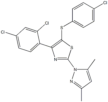 4-chlorophenyl 4-(2,4-dichlorophenyl)-2-(3,5-dimethyl-1H-pyrazol-1-yl)-1,3-thiazol-5-yl sulfide Struktur