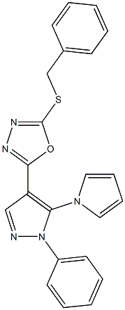 2-(benzylsulfanyl)-5-[1-phenyl-5-(1H-pyrrol-1-yl)-1H-pyrazol-4-yl]-1,3,4-oxadiazole Struktur