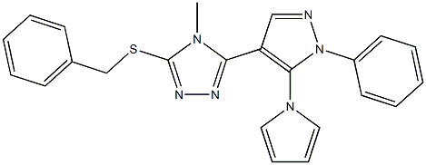 3-(benzylsulfanyl)-4-methyl-5-[1-phenyl-5-(1H-pyrrol-1-yl)-1H-pyrazol-4-yl]-4H-1,2,4-triazole Struktur