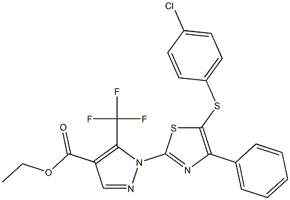 ethyl 1-{5-[(4-chlorophenyl)sulfanyl]-4-phenyl-1,3-thiazol-2-yl}-5-(trifluoromethyl)-1H-pyrazole-4-carboxylate Struktur