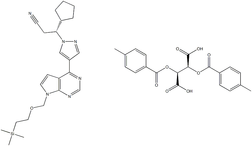 (R)-3-cyclopentyl-3-(4-(7-((2-(triMethylsilyl)ethoxy)Methyl)-7H-pyrrolo[2,3-d]pyriMidin-4-yl)-1H-pyrazol-1-yl)propanenitrile(2S,3S)-2,3-bis((4-Methylbenzoyl)oxy)succinate Struktur