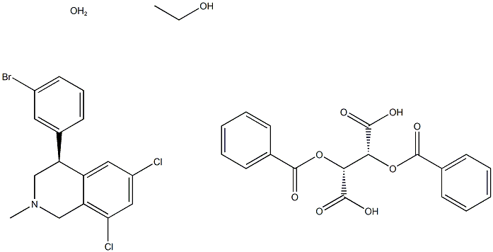 (2R,3R)-2,3-bis(benzoyloxy)butanedioic acid, (4S)-4-(3-bromophenyl)-6,8-dichloro-2-methyl-1,2,3,4-tetrahydroisoquinoline ethanol hydrate Struktur