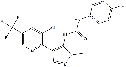 1-(4-chlorophenyl)-3-{4-[3-chloro-5-(trifluoromethyl)pyridin-2-yl]-1-methyl-1H-pyrazol-5-yl}urea Struktur