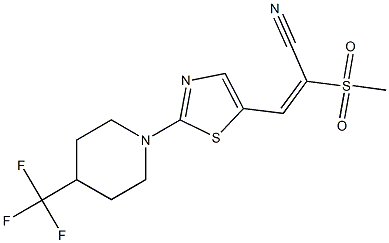 (E)-2-(methylsulfonyl)-3-{2-[4-(trifluoromethyl)piperidino]-1,3-thiazol-5-yl}-2-propenenitrile Struktur