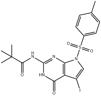 N-(5-Iodo-4-oxo-7-tosyl-4,7-dihydro-3H-pyrrolo[2,3-d]pyrimidin-2-yl)pivalamide Struktur