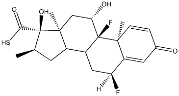 (6S,9R,10S,11S,13S,16R,17R)-6,9-difluoro-11,17-dihydroxy-10,13,16-trimethyl-3-oxo-6,7,8,9,10,11,12,13,14,15,16,17-dodecahydro-3H-cyclopenta[a]phenanthrene-17-carbothioic S-acid Struktur