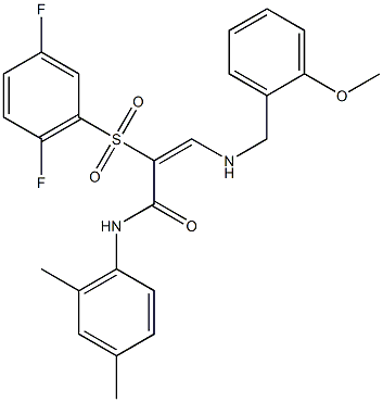 (2E)-2-(2,5-difluorobenzenesulfonyl)-N-(2,4-dimethylphenyl)-3-{[(2-methoxyphenyl)methyl]amino}prop-2-enamide Struktur