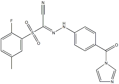 (E)-1-(2-fluoro-5-methylbenzenesulfonyl)-N-[4-(1H-imidazole-1-carbonyl)phenyl]methanecarbohydrazonoyl cyanide Struktur