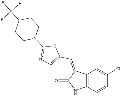 (3Z)-5-chloro-3-({2-[4-(trifluoromethyl)piperidin-1-yl]-1,3-thiazol-5-yl}methylidene)-2,3-dihydro-1H-indol-2-one Struktur