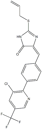 (4E)-4-({4-[3-chloro-5-(trifluoromethyl)pyridin-2-yl]phenyl}methylidene)-2-(prop-2-en-1-ylsulfanyl)-4,5-dihydro-1H-imidazol-5-one Struktur