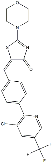 (5E)-5-({4-[3-chloro-5-(trifluoromethyl)pyridin-2-yl]phenyl}methylidene)-2-(morpholin-4-yl)-4,5-dihydro-1,3-thiazol-4-one Struktur