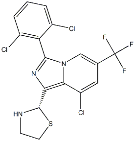 (2S)-2-[8-chloro-3-(2,6-dichlorophenyl)-6-(trifluoromethyl)imidazo[1,5-a]pyridin-1-yl]-1,3-thiazolidine Struktur