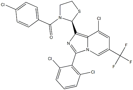 (2S)-2-[8-chloro-3-(2,6-dichlorophenyl)-6-(trifluoromethyl)imidazo[1,5-a]pyridin-1-yl]-3-(4-chlorobenzoyl)-1,3-thiazolidine Struktur