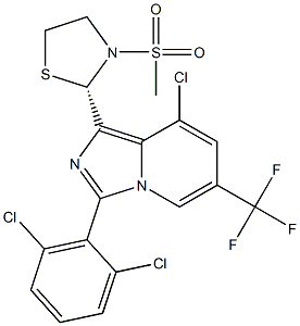 (2S)-2-[8-chloro-3-(2,6-dichlorophenyl)-6-(trifluoromethyl)imidazo[1,5-a]pyridin-1-yl]-3-methanesulfonyl-1,3-thiazolidine Struktur