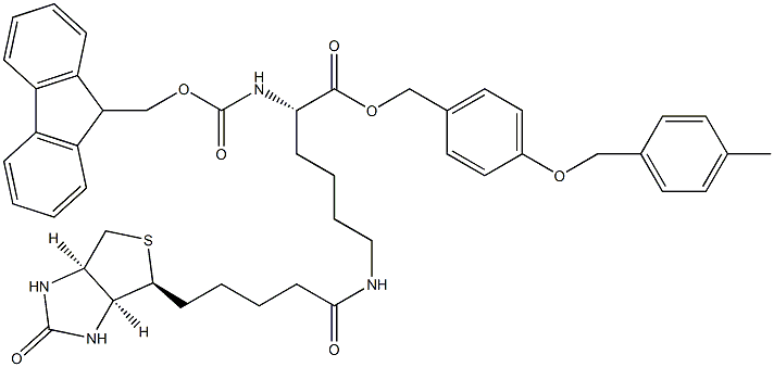 Fmoc-L-Lys(Biotin)-Wang Resin (100-200mesh, 1% DVB) Struktur