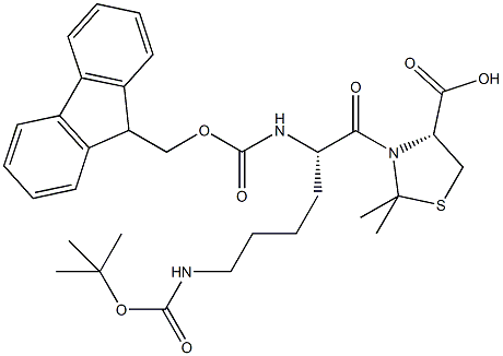 Fmoc-L-Lys(Boc)-L-Cys[PSI(Me,Me)Pro]-OH Struktur