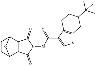 6-tert-butyl-N-(1,3-dioxo-3a,4,5,6,7,7a-hexahydro-octahydro-1H-4,7-epoxyisoindol-2-yl)-4,5,6,7-tetrahydro-1-benzothiophene-3-carboxamide Struktur